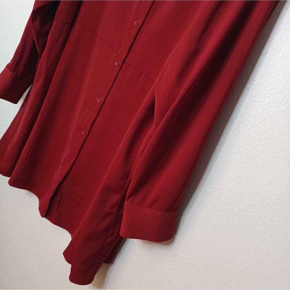 Susan Graver Tunic Rich Red Long Sleeve Silky Flowy Button Down - Picture 2 of 8